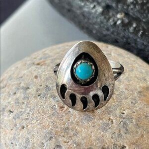 Native American Navajo Turquoise Bear Paw Ring